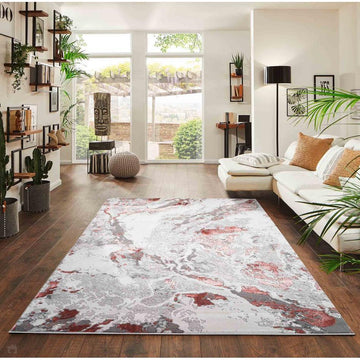 Emperor 325 Picasso EMP25 Modern Abstract Distressed Metallic Shimmer Soft Textured Hi-Lo Polyblend Short Pile Pink Rug-Desire Rugs-Rug Love - The Most Loved Rug Store